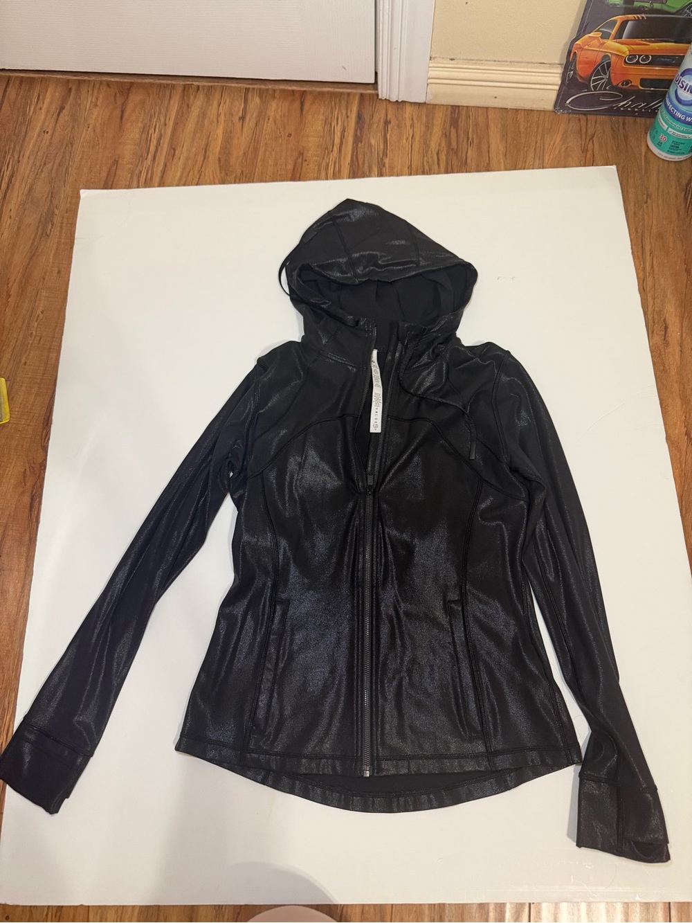lululemon athletica Hooded Full Zip Jacket Womenβs shiny Black 12 Slim Fit